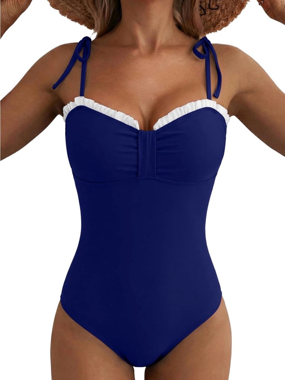 Navy Blue Ruffle-Trim One-Piece Swimsuit - Women